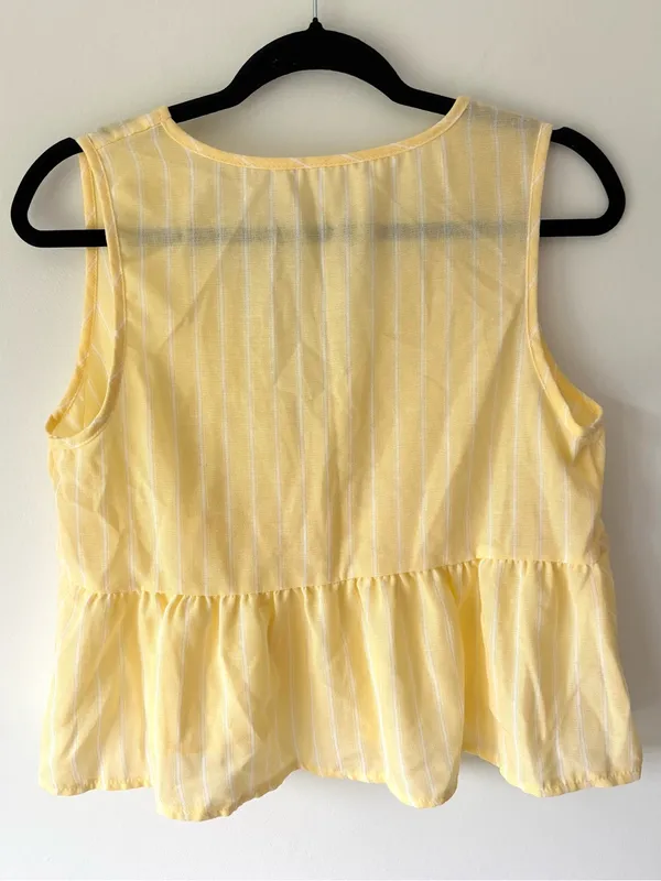 Butter Yellow 2 Piece Set White Stripes Flowy Pant Cropped Tank Top Travel Beach - Image 3
