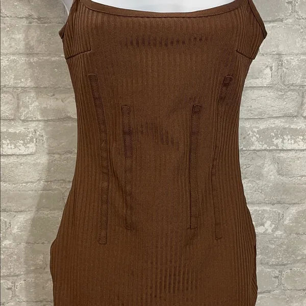 Missguided Rich Brown Ribbed Bodycon Midi Dress - Image 2