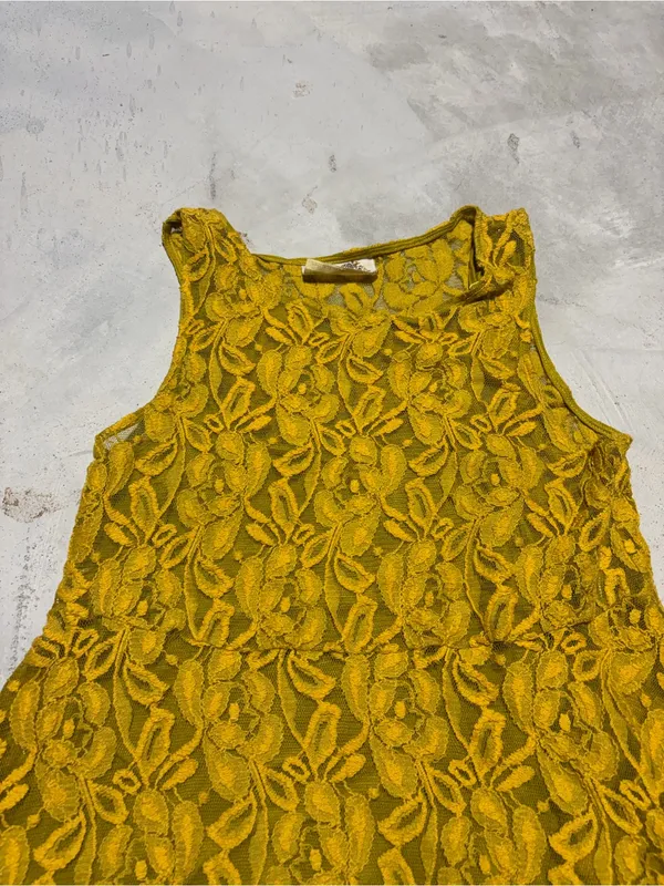 Free people miles of lace Yellow Lace Floral A-Line mini Dress small - Image 3
