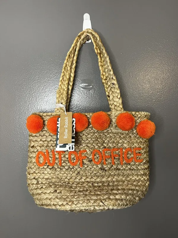 Roller Rabbit Naila Tote Bag Womens Small Beige Jute Out Of Office Pom Pom Beach - Image 2