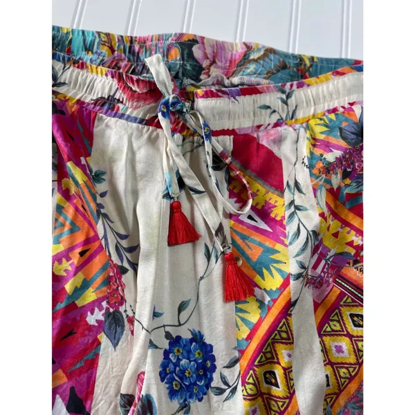Johnny Was Esplanad Silk Palazzo Pant XL Floral Geometric Wide Leg Boho Colorful - Image 6