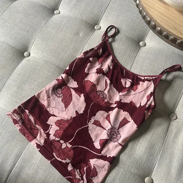 Non Signe Maroon Mesh Floral Cami Tank Size Small - Image 3