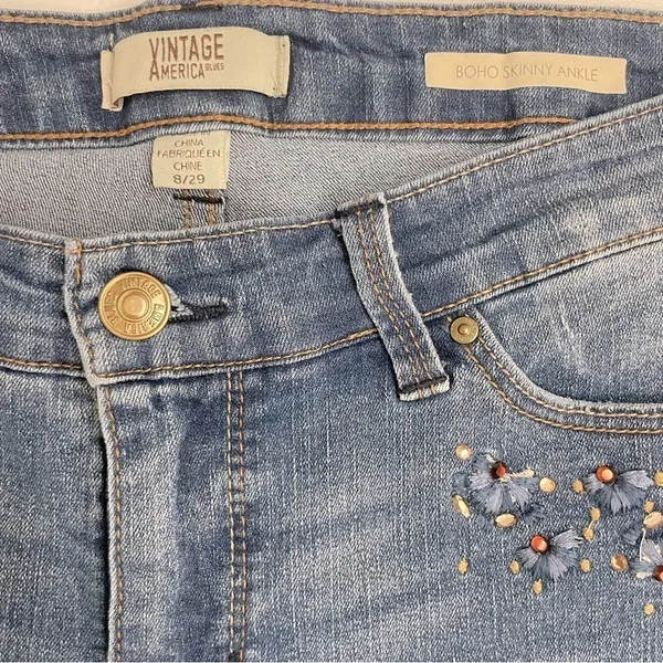 Vintage America Blues Rhinestone Embellished Skinny Jeans Women’s Size 8 Medium - Image 8