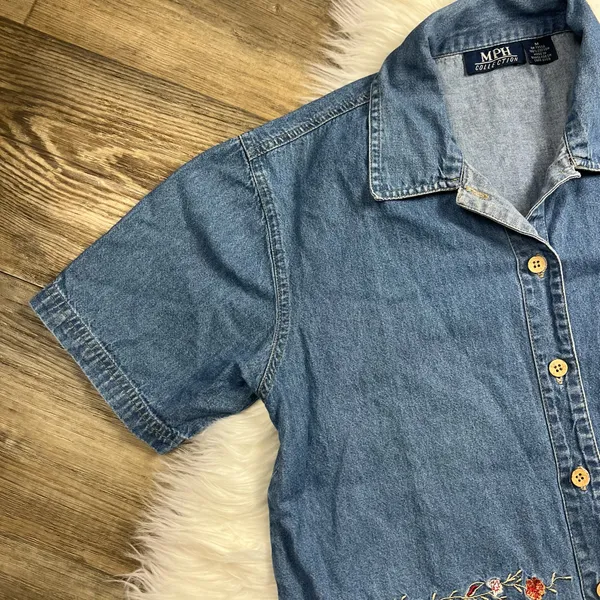 Vintage MPH Collection denim floral embroidered shirt - Image 3