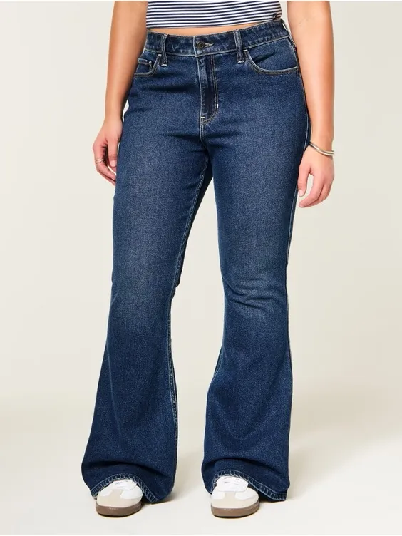 Hollister Curvy High-Rise Dark Wash Flare Jeans SIZE 4 SHORT - Image 2