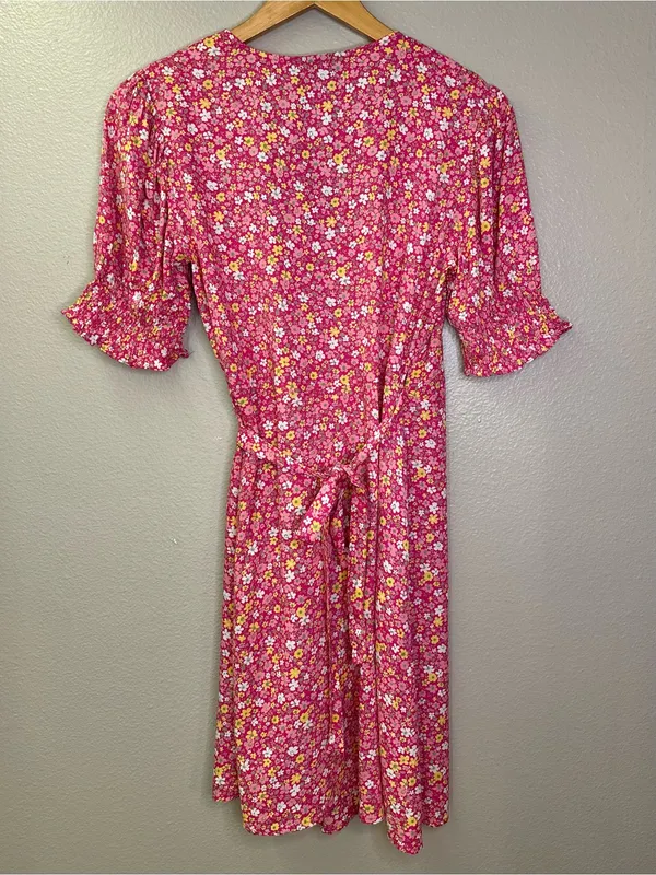 NWT ASOS Pieces Wrap Ditsy Floral Pink Mini Dress Feminine Flowy Girly - Image 7