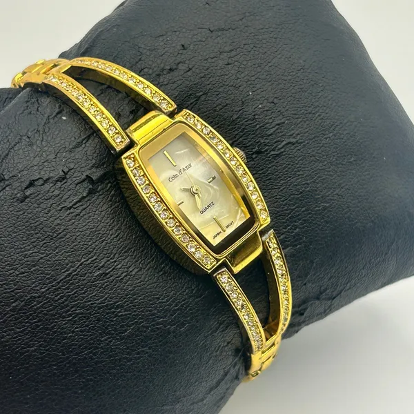 Cote d’ Azur Gold Tone Mother Pearl Dial Crystals Accent Womens Watch Working - Image 4