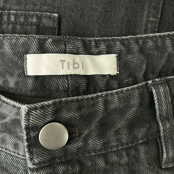 Tibi Size 29 Black Low Rise Denim Jean Midi Skirt with Front Slit - Image 8
