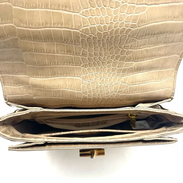 Fawn Design The Bamboo Shoulder Bag in Latte Faux Croc Purse Limited Edition NEW - Image 13