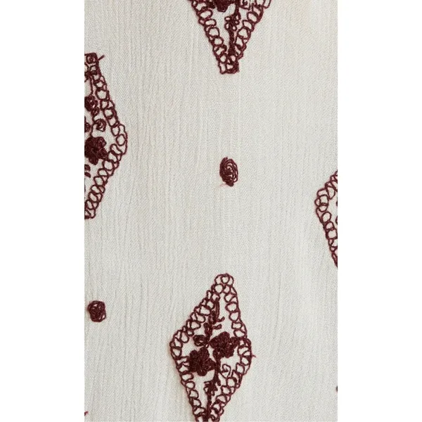 Free People Embroidered Diamond Top Mini Dress Cream Burgundy size S - Image 11