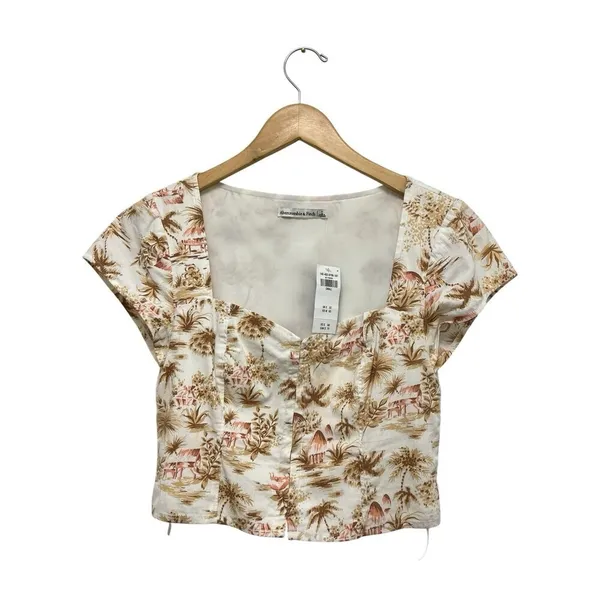 Abercrombie & Fitch Women’s Crop Top Blouse Palm Beach Koket Cottagecore Size S - Image 4