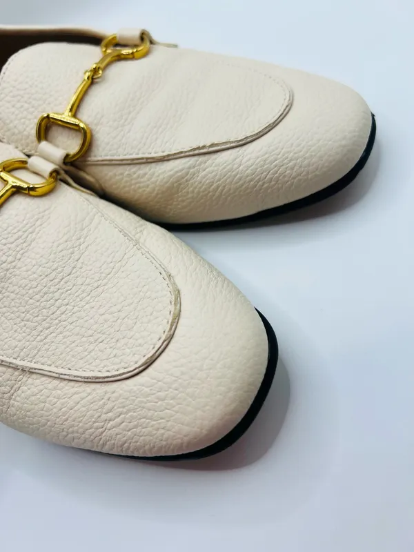 Mango MNG Leather Horsebit Loafers Ivory Pebbled Gold Bit Classic Preppy Quiet Luxury Slip On US 6 - Image 5