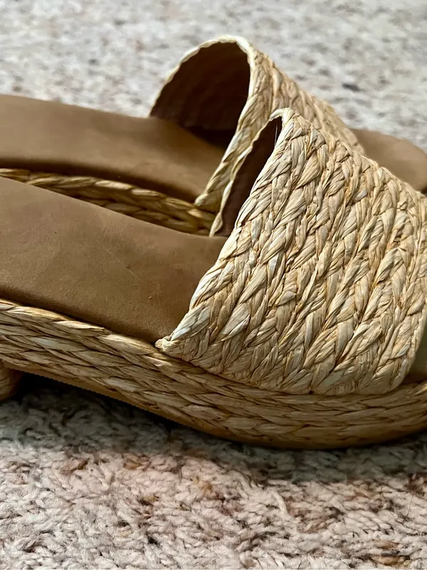Woven Slide Sandals in Natural Straw 8.5 - Image 3