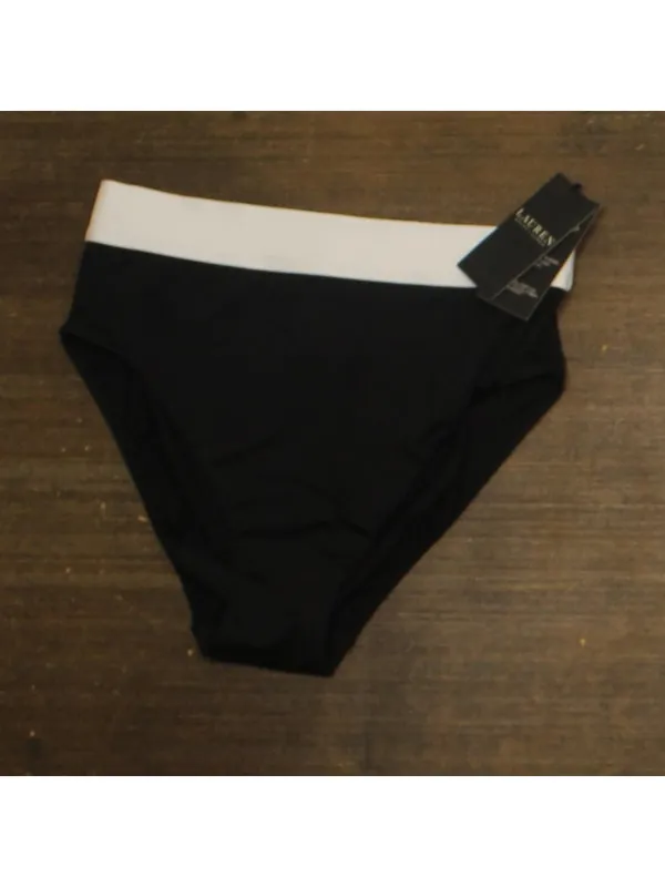 NWT Lauren Ralph Lauren Womens Banded High-Waist Swimsuit Bikini Bottoms Black 4 - Image 4