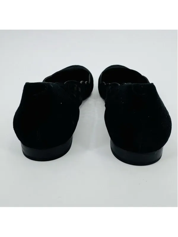 Lauren Ralph Lauren Caley Black Suede Leather Laser Cut Flats Size 8 - Image 3