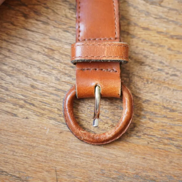 Vintage Tan Brown Braided Woven Genuine Leather Belt Round Buckle Size 30 - Image 5