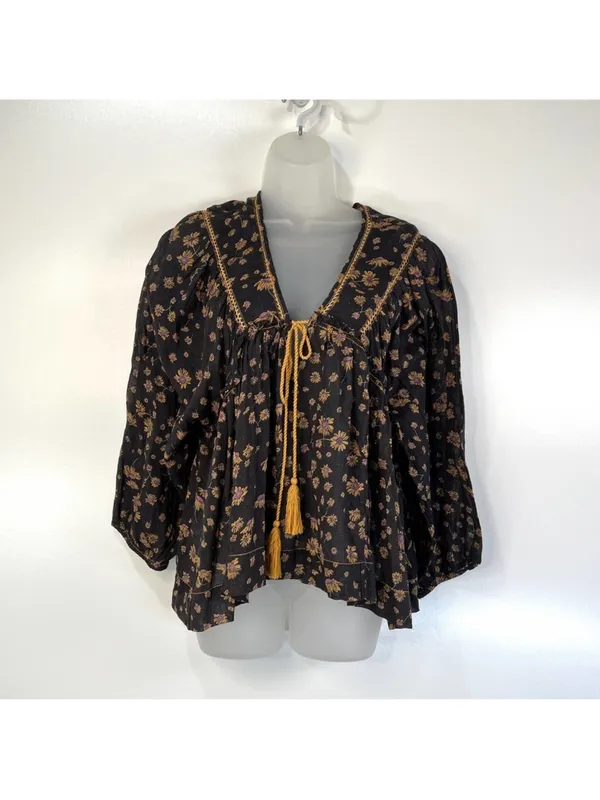 $98 Free People Never A Dull Moment Peasant Blouse S - Image 9