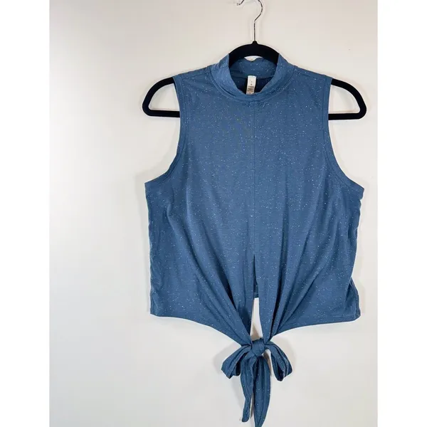 Lululemon Women Top Blue Time to Restore Mock Neck Tank Front Tie Stretch Size 8 - Image 5