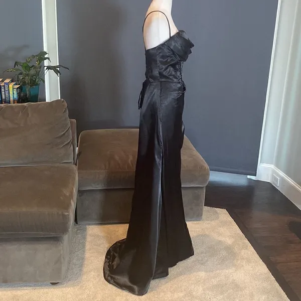 Women’s Black Full Length Prom Party Dress Criss Cross Straps & Leg Slit Size 10 - Image 3