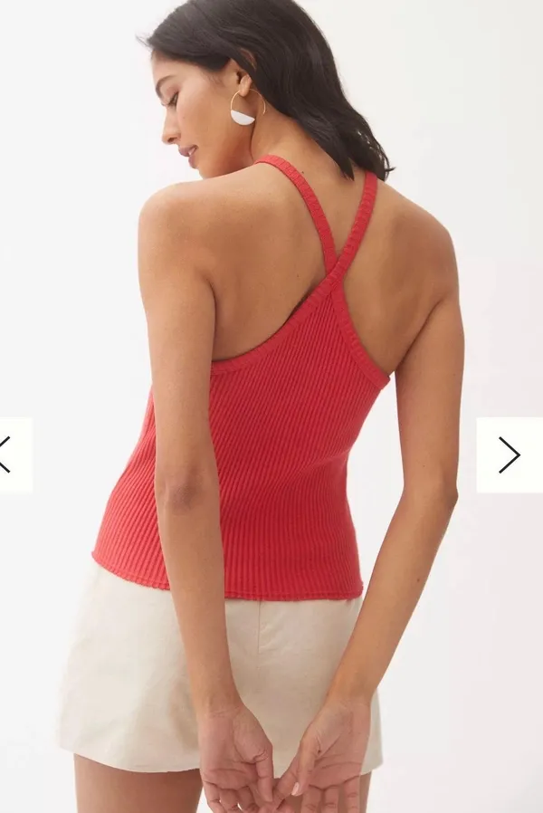 Anthropologie Ribbed Red Halter Tank - Image 4