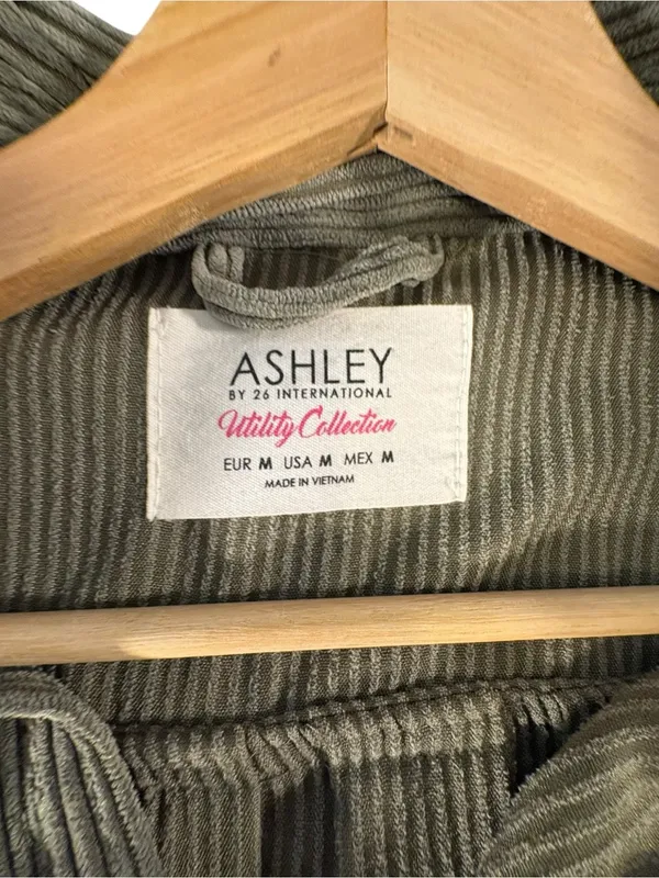 Ashley by 26 International Corduroy Shacket Dress M Olive Utility Longline Boho - Image 9
