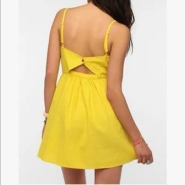 Urban Outfitters COPE | Yellow Scallop-Trim Linen Blend Dress‎ Size Medium - Image 3