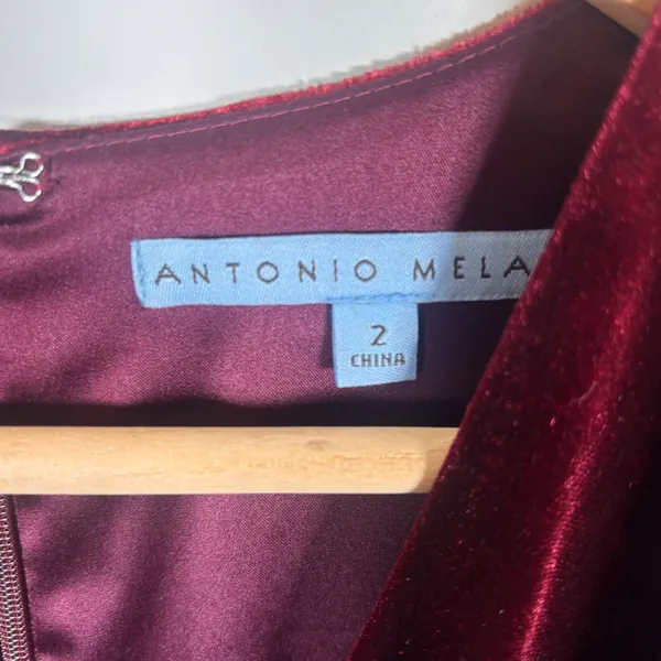Antonio Melani Burgundy Red Velvet Long‎ Sleeve Wide Leg Jumpsuit Size 2 Holiday - Image 5