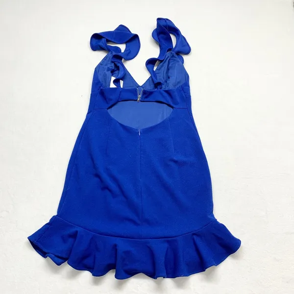 Hello Molly Ruffle Mini Dress Womens Size 8‎ Royal Blue Cocktail Party Polyester - Image 7