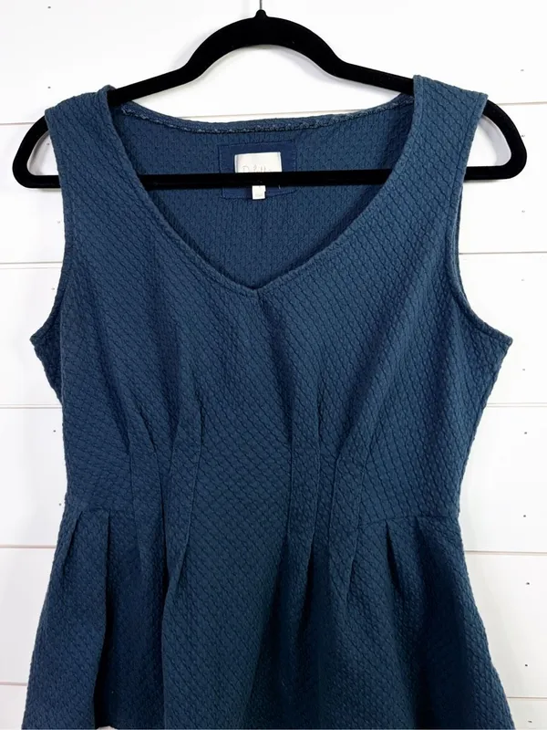 Deletta Women's V-Neck Textured Sleeveless Peplum Top Deep Teal Blue Size Medium - Image 2