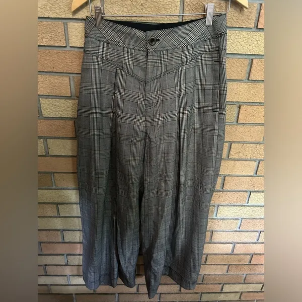 Free People Extreme Tailored Wide-Leg Pants Plaid Gray Women’s Size 2 - Image 4