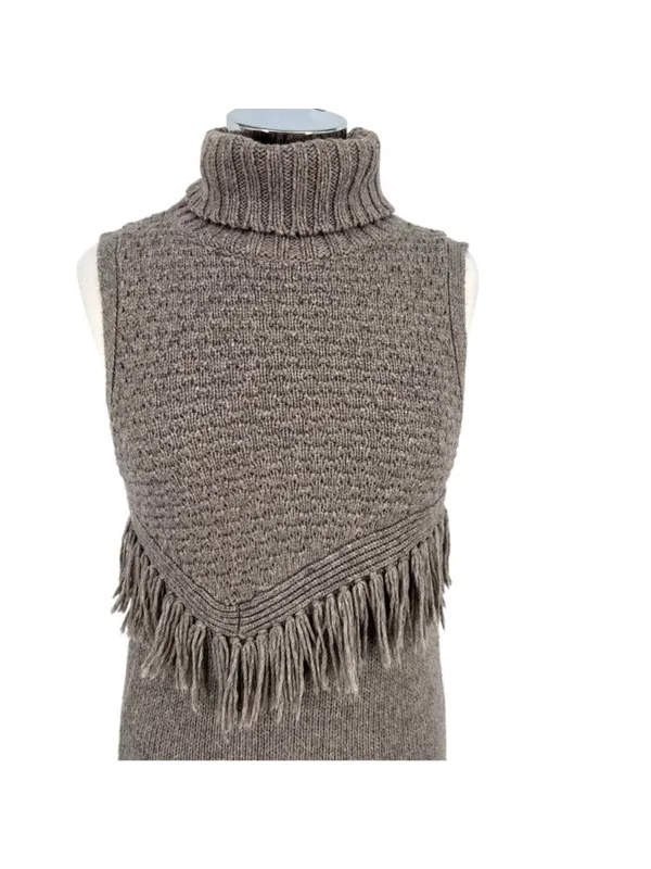 Anthropologie Nomad Morgan Carper Fringe Sweater Dress Gray Western Size Small - Image 3