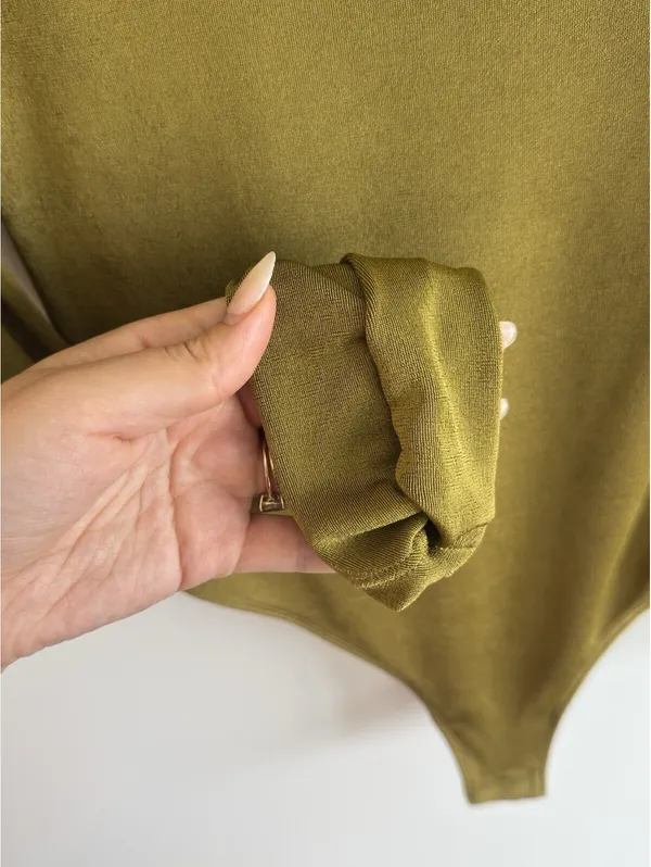 Free People That’s Hot One Shoulder Bodysuit Olive Green Size L - Image 6