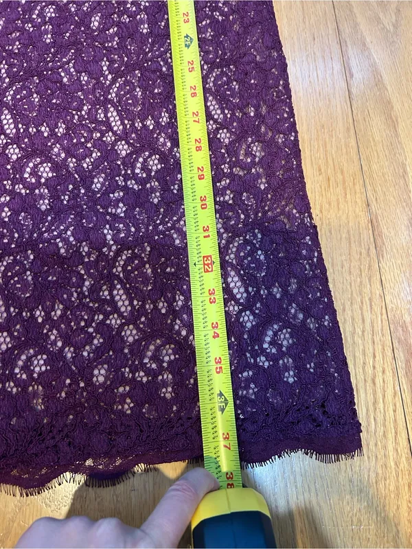 Adrianna Papell Size 16 Dress Purple Floral Lace Long Sleeve Shift‎ Scalloped - Image 9