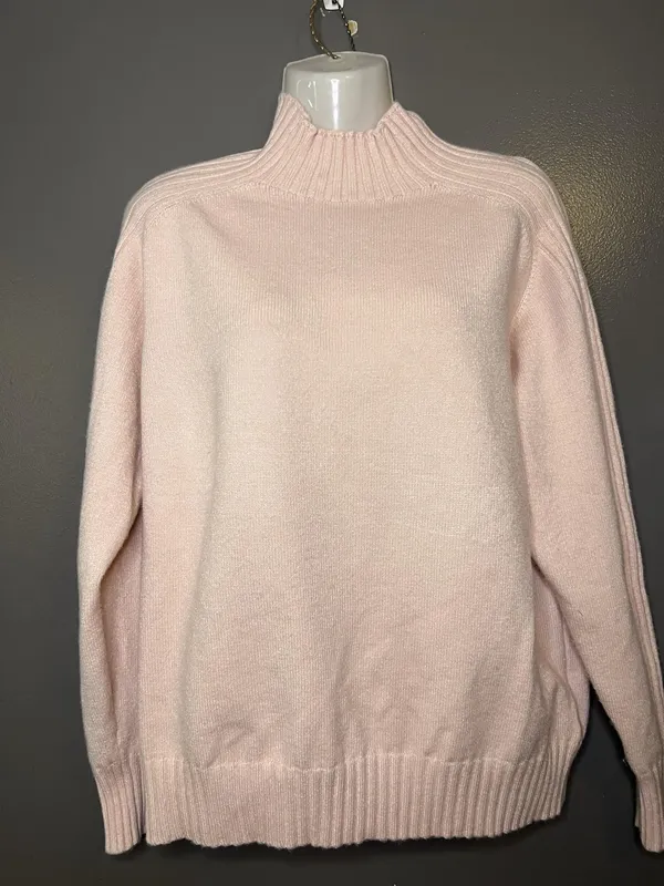 LESUMES Sweater Womens Large Pink Mock Neck Raglan Knit Pullover Cozy Soft - Image 2
