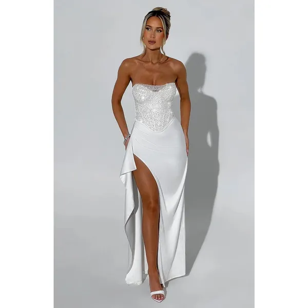 NWT Babyboo Emrielle Ivory Rhinestone Beaded Strapless Maxi Dress Women’s Size S - Image 2