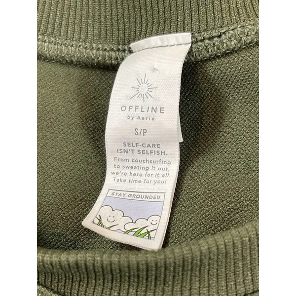 Offline by Aerie S Army Green Seamless Ribbed Long Sleeve Cropped Top - Image 4