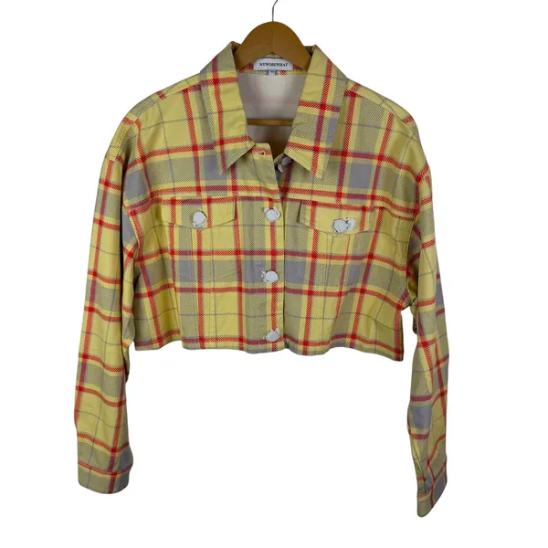 WeWoreWhat Cropped‎ Plaid Denim Jacket Size XS/S Streetwear Y2K Light Academia - Image 2