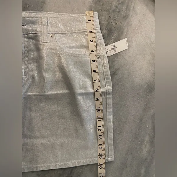 NWT Old Navy Size 8 Silver Shine Metallic Zip Stretch Denim A Line Mini Skirt - Image 12