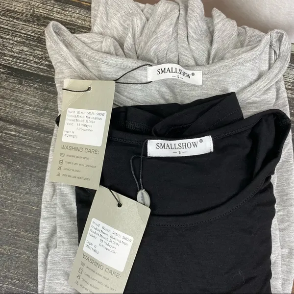Smallshow Set of 2 Black & Gray Short Sleeve Ruched Maternity Tee T Shirts - Image 4
