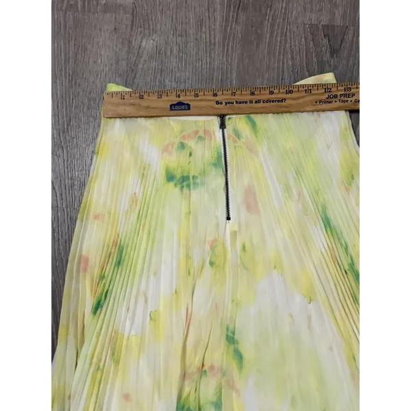 Alice‎ + Olivia Size 2 Shannon Pleated Citrus Yellow Print Overlay Maxi Skirt - Image 7
