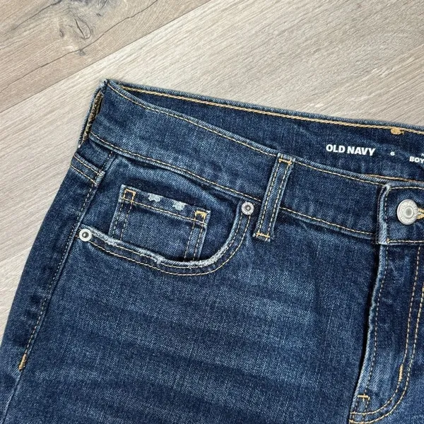 Old Navy Jeans Women Size 6 Blue Mid Rise Boyfriend Cuffed Hem‎ Crop Distressed - Image 6