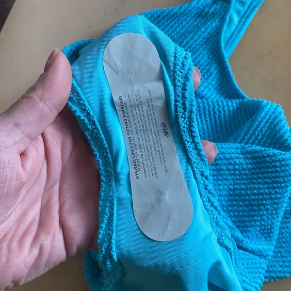 NWT XL Aerie Shimmery Crinkle Birthday Scoop Cheekiest One Piece Swimsuit Blue - Image 4