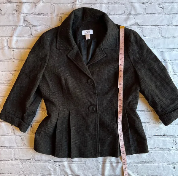 Ann Taylor Loft Black Two Button Blazer Peplum Textured Jacket Size 8 Work. - Image 10
