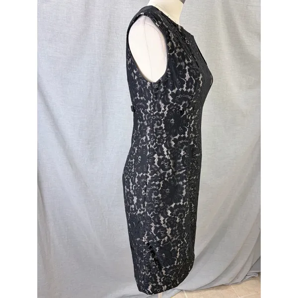 Calvin Klein Women Black Floral Lace Sleeveless Sheath Dress 6 Cocktail LBD‎ - Image 6
