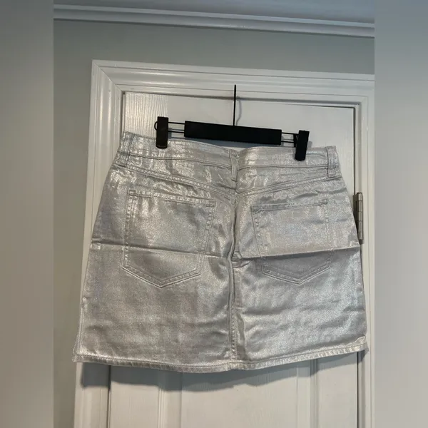 NWT Old Navy Size 8 Silver Shine Metallic Zip Stretch Denim A Line Mini Skirt - Image 7