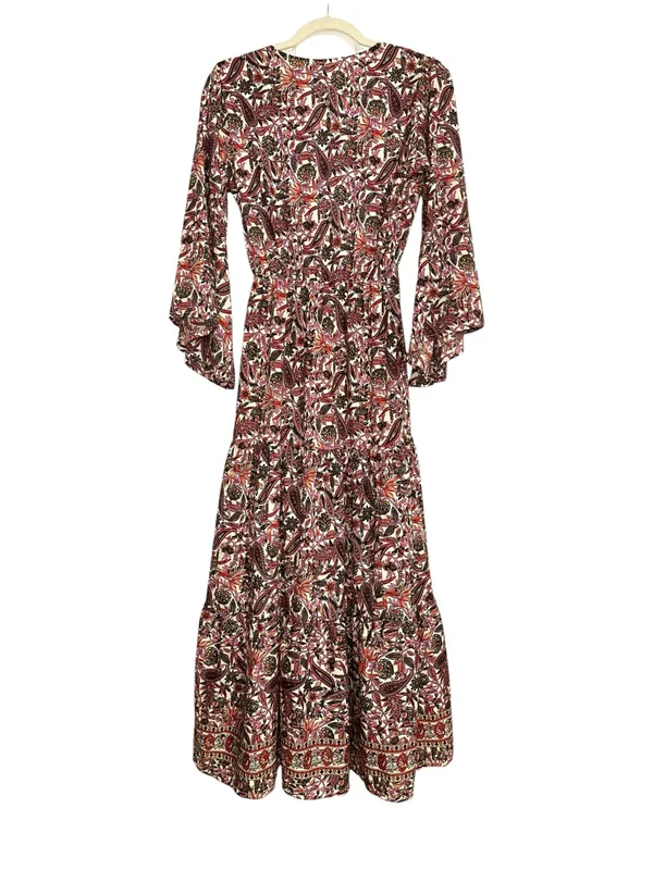 Anthropologie Boemo Boho Floral Paisley Print Bell Sleeve Tiered Maxi Dress S - Image 3