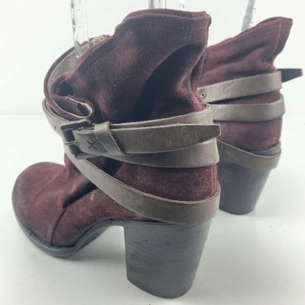 Freebird by Steven Blaze Booties Burgundy Maroon Suede‎ Red Wine Stacked Heel Boot - Image 12