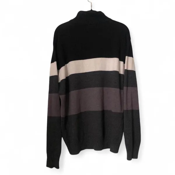 Preppy Minimalist Rugby Striped Country Club Quarter 1/4 Zip Sweater Shirt Top Long Sleeve Minimalist Knit Black White Men XL - measurement in pics - Image 3