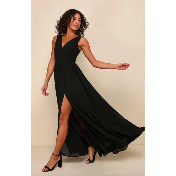 Lulus Thoughts of Hue Black Surplice Maxi Dress Chiffon Formal Evening 1X NWT - Image 2