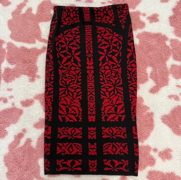 Y2K Red & Black Tapestry Tube Dress / Mini Skirt ✮ Goth Fairy Coquette Bodycon S - Image 4